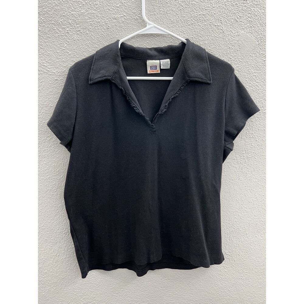 Faded Glory Womens Shirt Size XL Stretch Short Sleeve V-Neck Collared